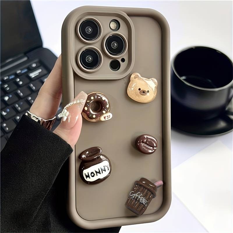 Bonito Urso 3D Café Donut Caso De Telefone Para Samsung Galaxy A16 A32 A52 A33 A53 A14 A34 A54 S24 S23 Ultra S22 Plus S21 FE Capa Macia