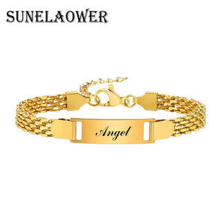 Personalizado Mãe Filha Nome Pulseiras Cor De Ouro Aço Inoxidável Malha Banda Pulseira Presente Batismo