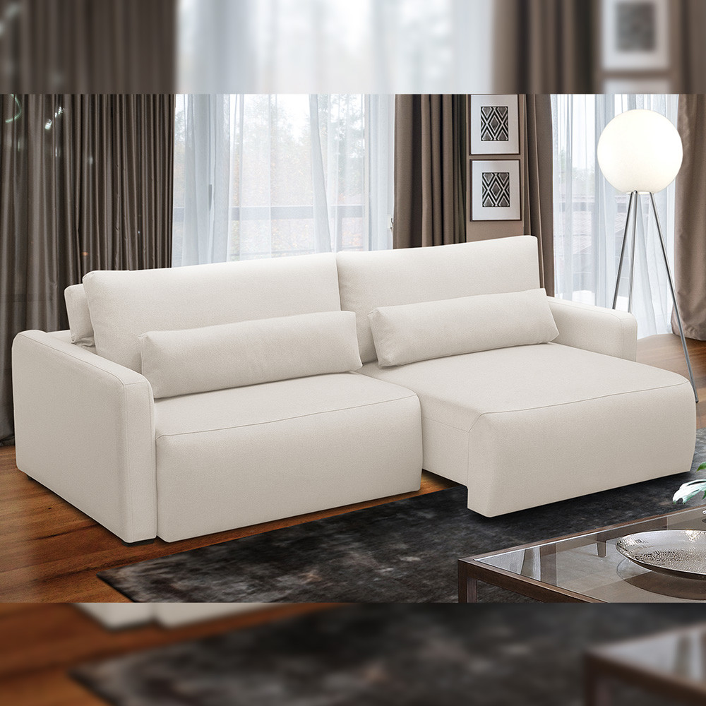 Sofá Retrátil Reclinável Para Sala de Estar Living 210cm Sevilha F04 Bouclê Off White - Lyam Decor em Oferta na Shopee
