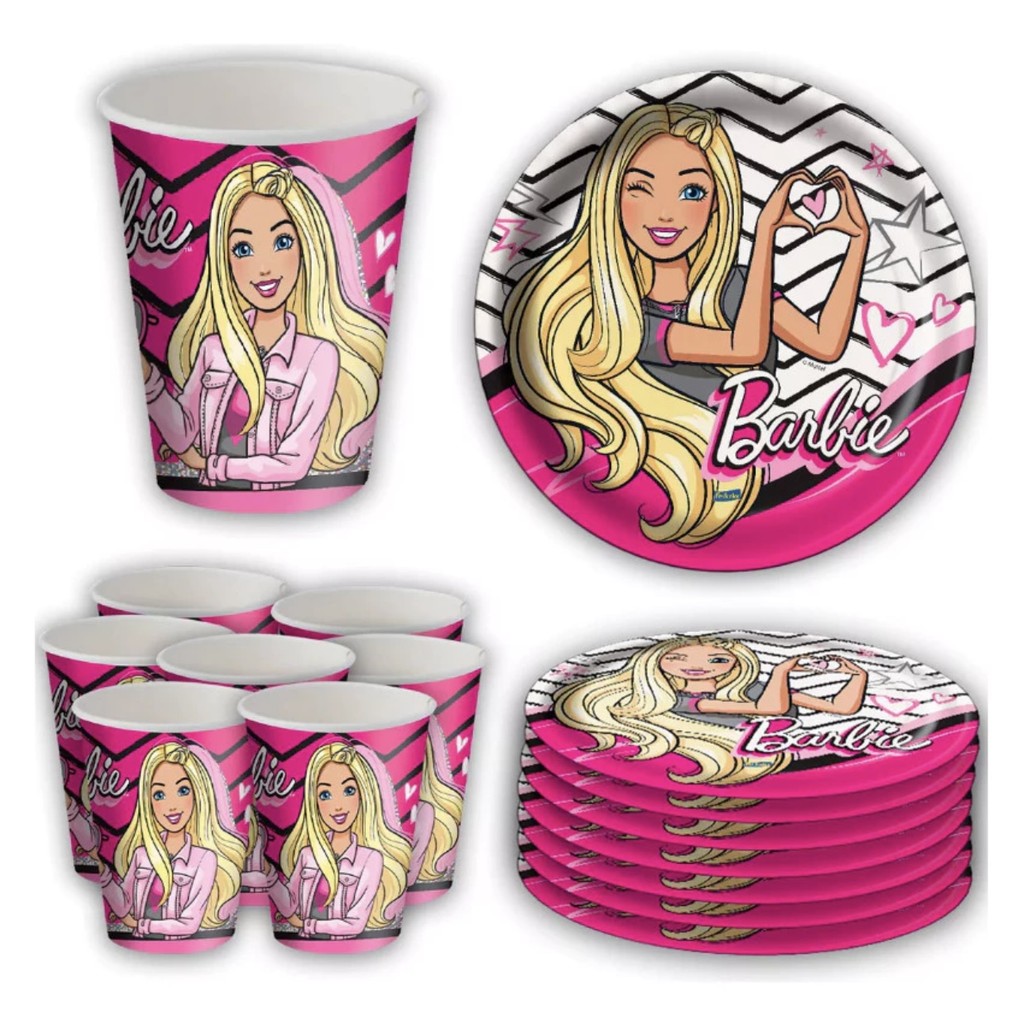 Kit Festa BARBIE  8 Pratos + 8 Copos Descartável 200 Ml Papel - FESTCOLOR em Oferta na Shopee