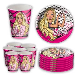 Kit Festa BARBIE 8 Pratos + 8 Copos Descartável 200 Ml Papel - FESTCOLOR (CHOCO)