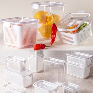 Pote Hermético Slim Organizador Geladeira com Cesto Drenagem - Saladas Frutas Legumes Empilhável em Oferta na Shopee