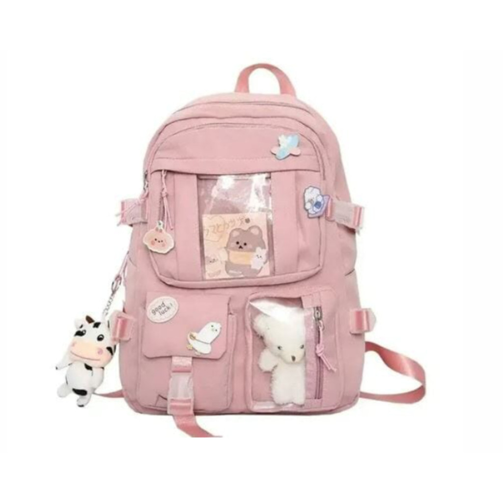 Mochila Feminina  Ursinho LIsa Escolar Passeio Coreano Grande Capacidade Com Chaveiro Impermeável