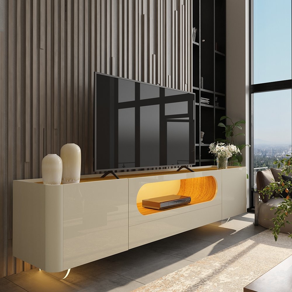 Rack para TV até 85 Polegadas com LED com Pés Vidro 210cm 100% MDF Nobre Vidro