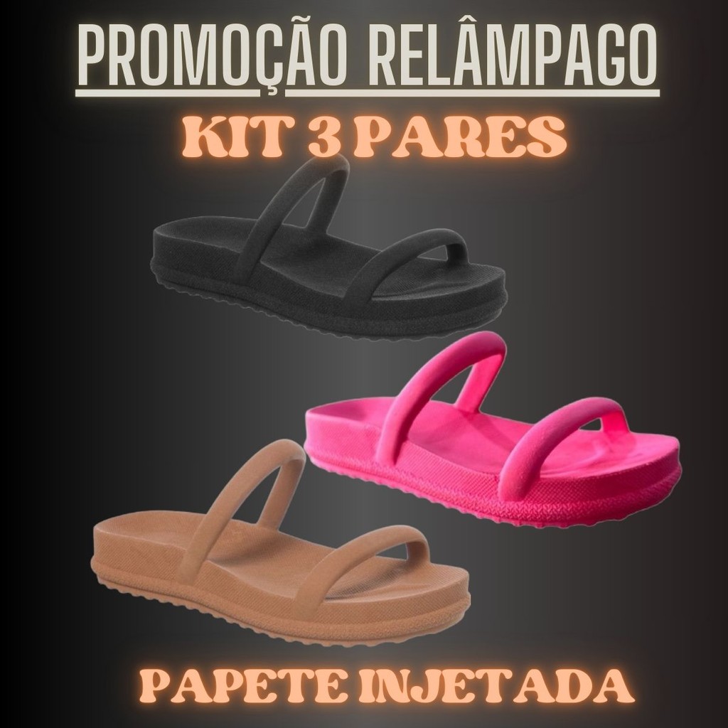 Kit 3 Pares Papete Feminina Injetada Conforto e Macio Solado Antiderrapante