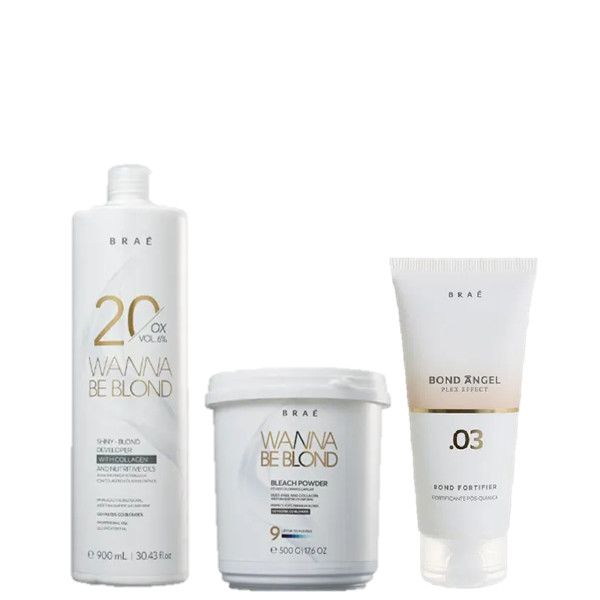 BRAÉ Wanna Be Blond 6% Água Oxigenada 20 Volumes 900ml Pó Descolorante 500g e Plex Efect Passo 3 100ml