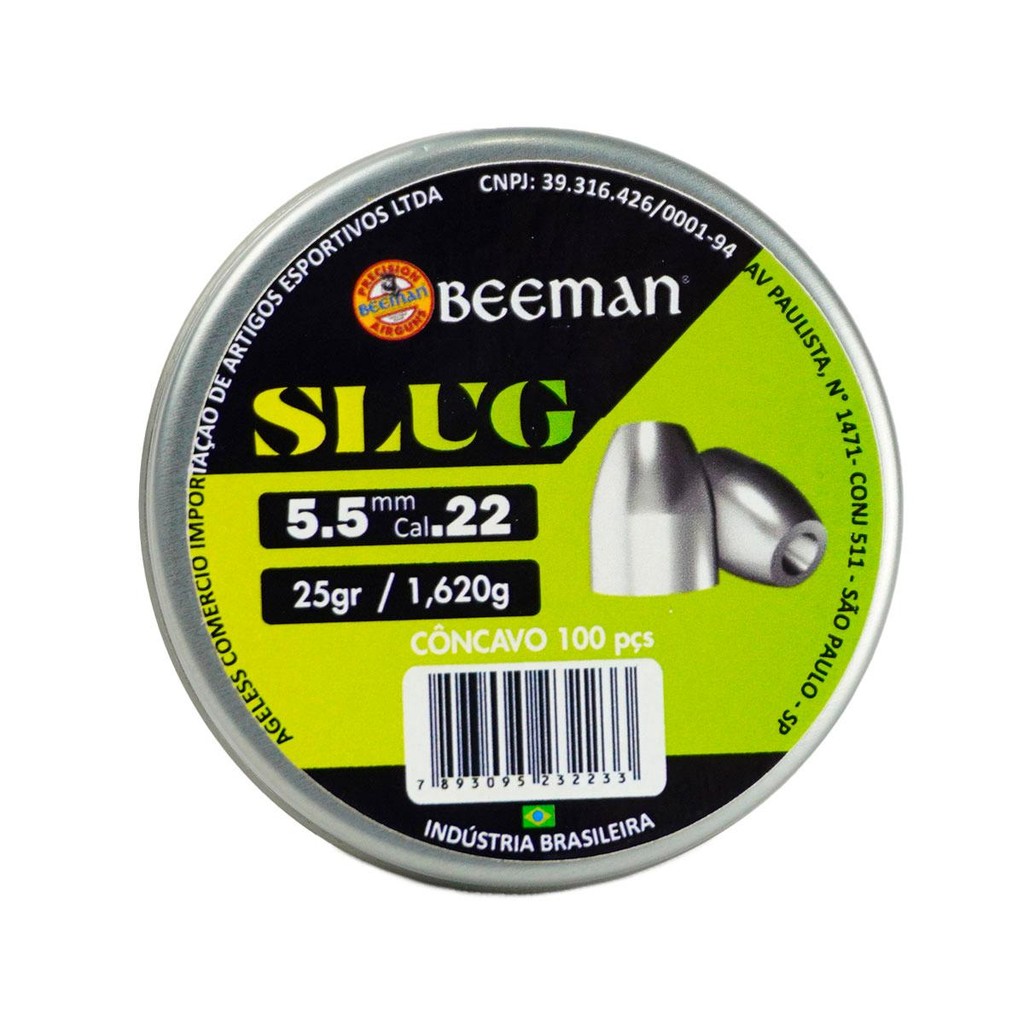 Chumbinho Slug 5.5mm 1,620g 100 Unidades - Virtus - Sports & Outdoors