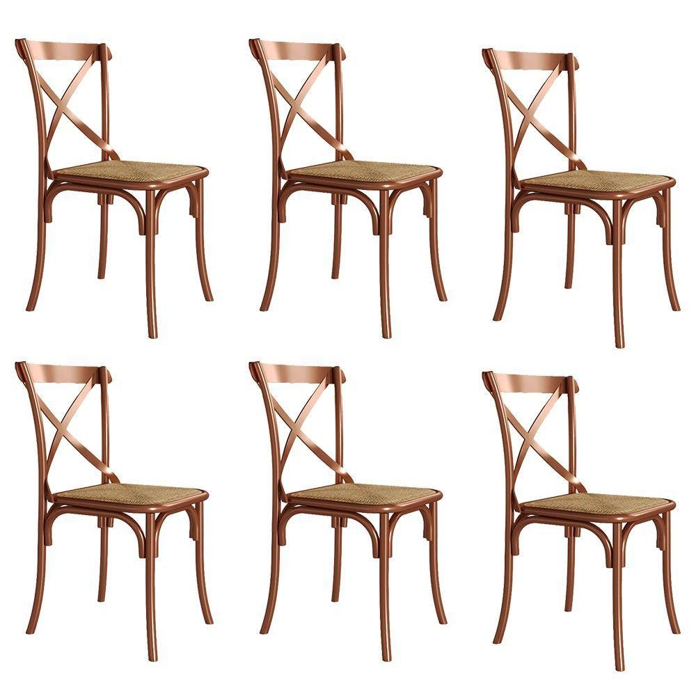 Kit 6 Cadeiras Jantar Cobre Assento Bege AçoMarrom