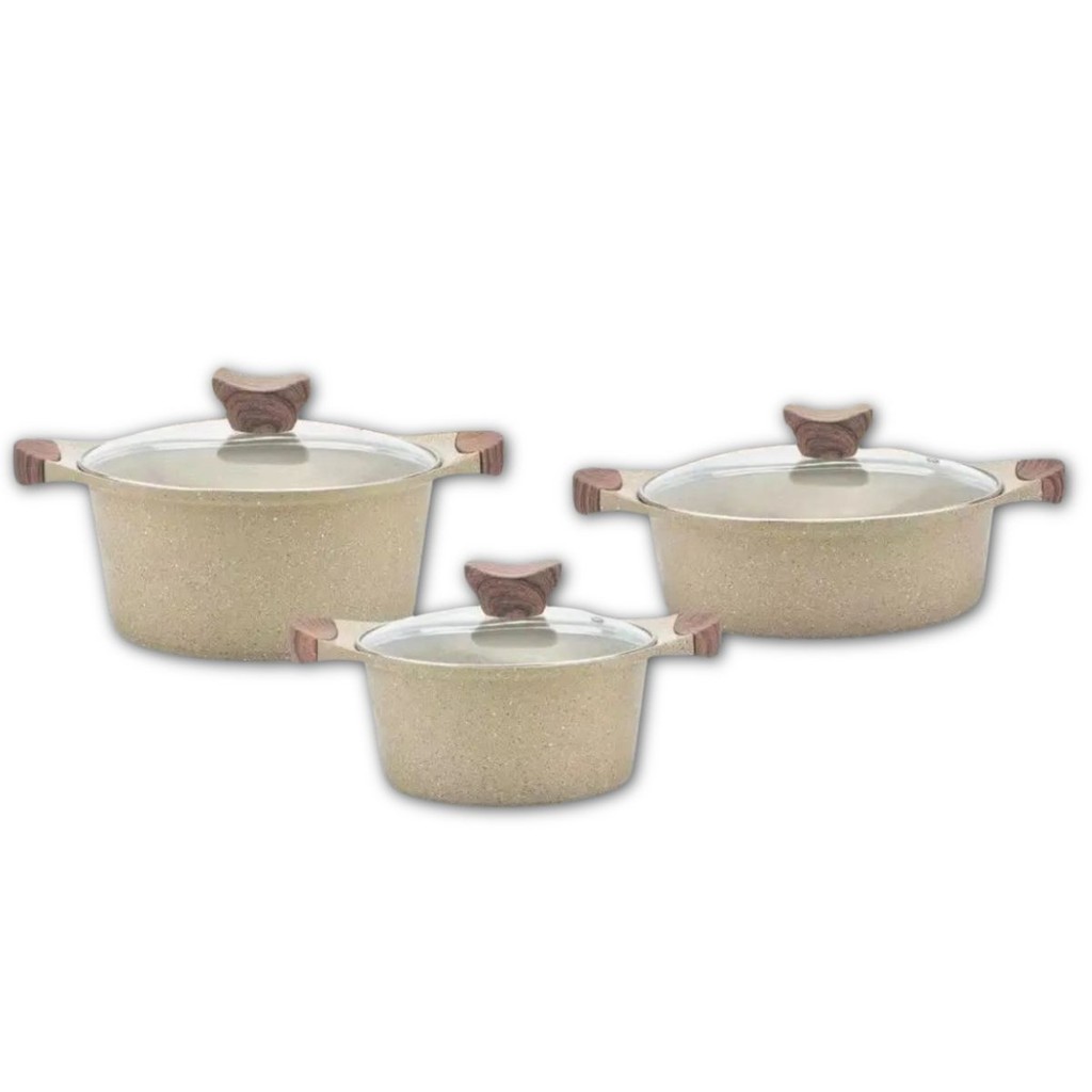 Conjunto de Panelas 6 Peças 3 panelas e 3 tampas Antiaderentes