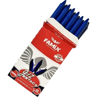 Giz de Cera Lápis Estaca Azul 100g 12 unid - Famix em Oferta na Shopee