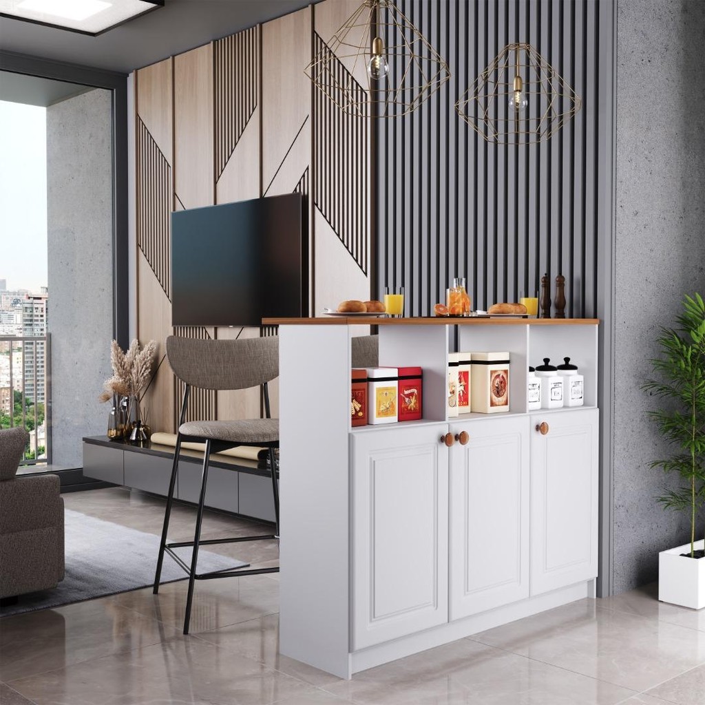 Bancada Gourmet 120cm 3 Portas Com Nichos Hera Fidelitá Branco