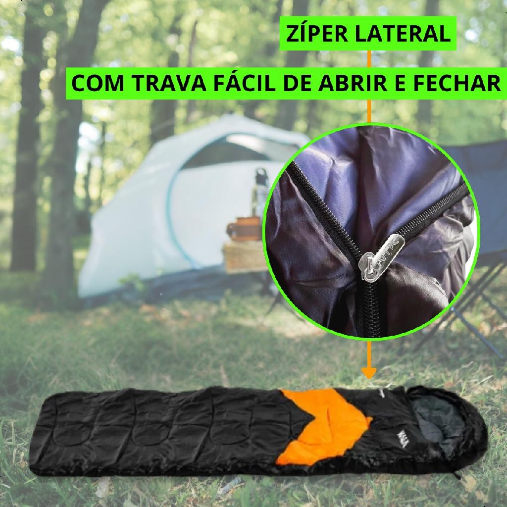 Saco de Dormir Camping Poliéster 5-12ºC Capuz Viagem Trilha Aventura Inverno Portátil Leve Compacto