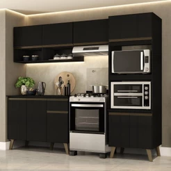 Armário de Cozinha Completa com Balcão Atlanta Essence Carraro Preto Touch