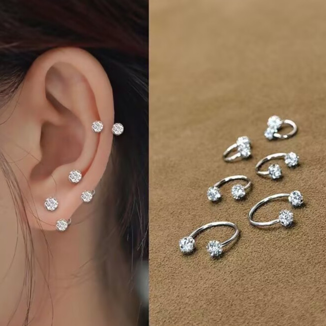 Kit 1/2/3/6/12 Unidades Brincos de aço inoxidável femininos com unhas de osso super brilhantes e exclusivos/6mm/8mm/10mm em Oferta na Shopee