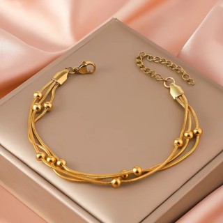 Pulseira Feminina 3 em 1 Bolinha Aço Inoxidável Dourada - Pronta Entrega em Oferta na Shopee