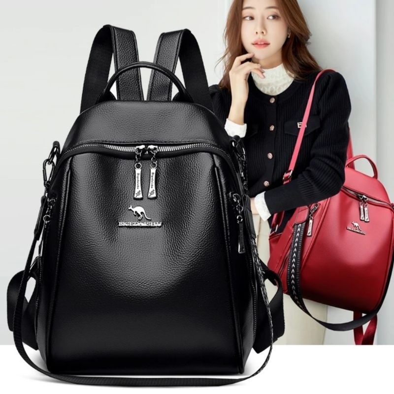 Mochila feminina Vintage De Couro Macio Antifurto De Ombro em Oferta na Shopee