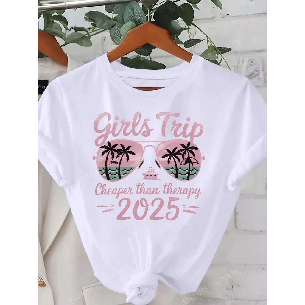 Camiseta Unissex Oversized Plus Size Feminina Masculina Estampada Viagem de Mulheres para e Meninas Design Óculos Sol  Á