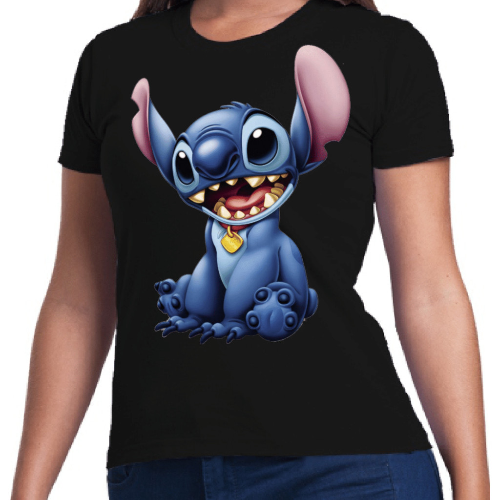 Camiseta Feminina Baby Look Anime Lilo Stitch Camisa 100% Algodão Presente