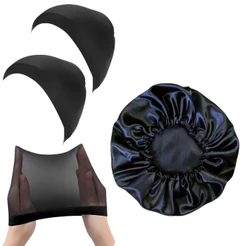 Kit 2 Toucas de nero + 1 Touca de cetim Antifrizz preserva penteado