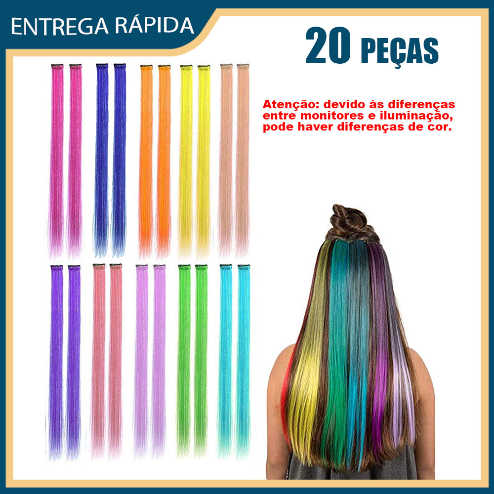 20x Extensões de cabelo coloridas Pacote de perucas coloridas Pacote de extensões de cabelo de seda de alta temperatura