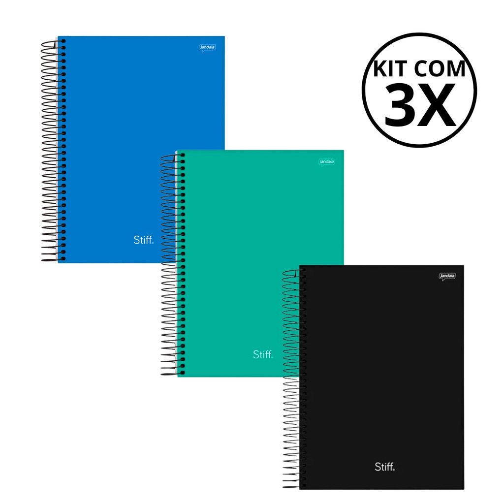 Kit Com 03 Cadernos 10 Matérias Unissex Stiff -Jandaia COR:AZUL+VERDE+PRETO em Oferta na Shopee