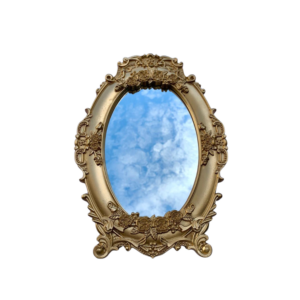 Moldura Dourada Oval Espelhada Com Flores Decoração Resina