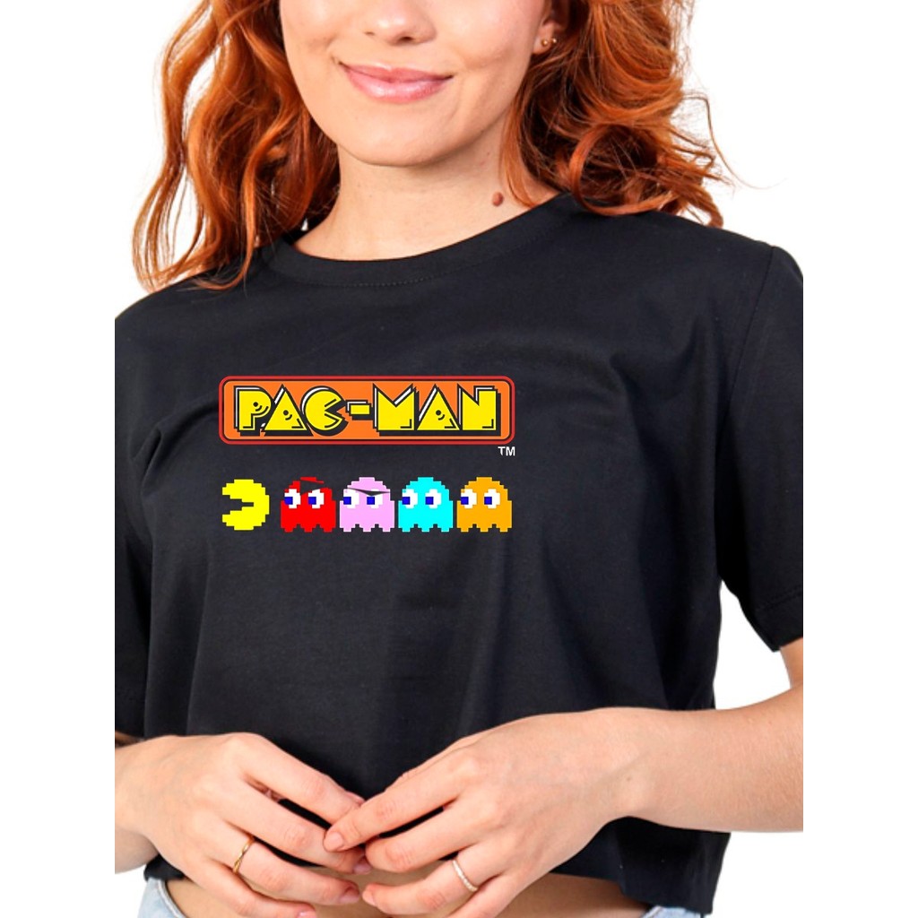 Camisa Camiseta Cropped Jogo Pac-Man Retrô Video Game PacMan Blusa 100% Algodão Premium Adulto Feminino