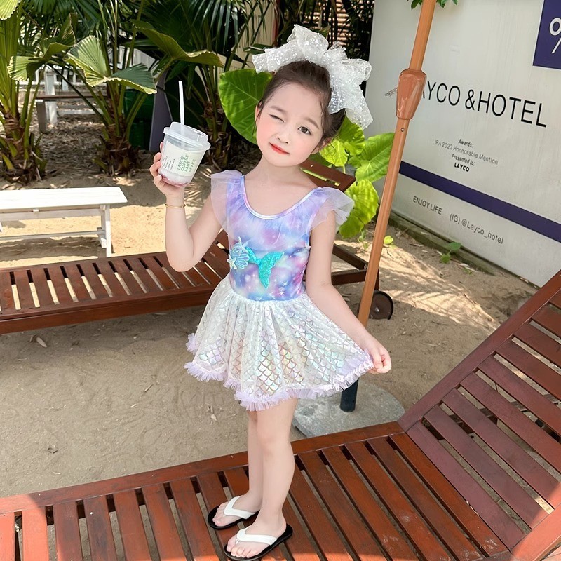 Bebê menina moda colorido triângulo maiô de uma peça moda Super fada praia férias terno manga voadora mais magro olhar m