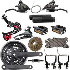 Kit Bike 21v Marcahas Pedivela Catraca Rapid Fire Freio Vbrake Cambio Com Gancheira