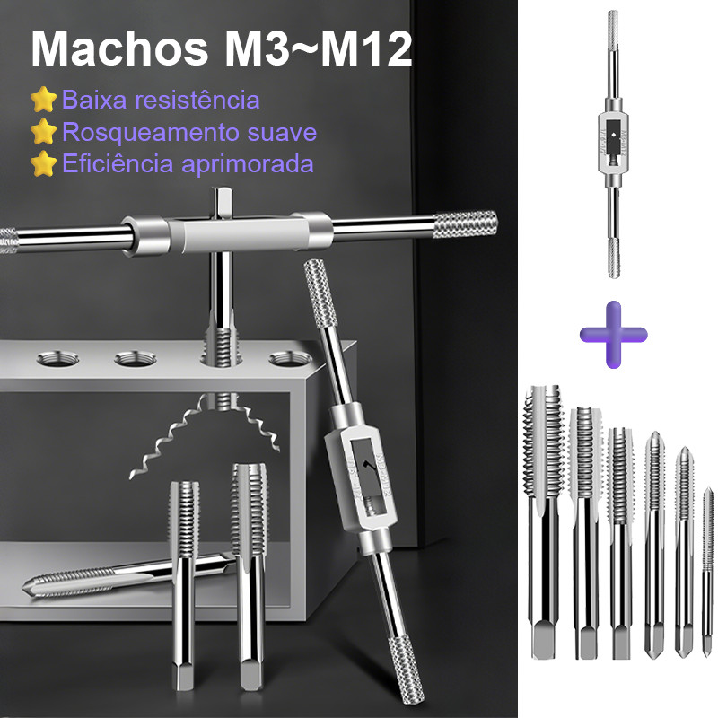 Jogo De Tarraxas Macho Para Abrir Roscas C/ 8 Peças M3 A M12 Resistente