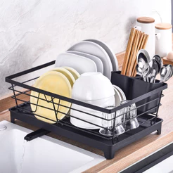 Escorredor de Louça Compacto Aço Inox C/ Porta-Talher DEEND