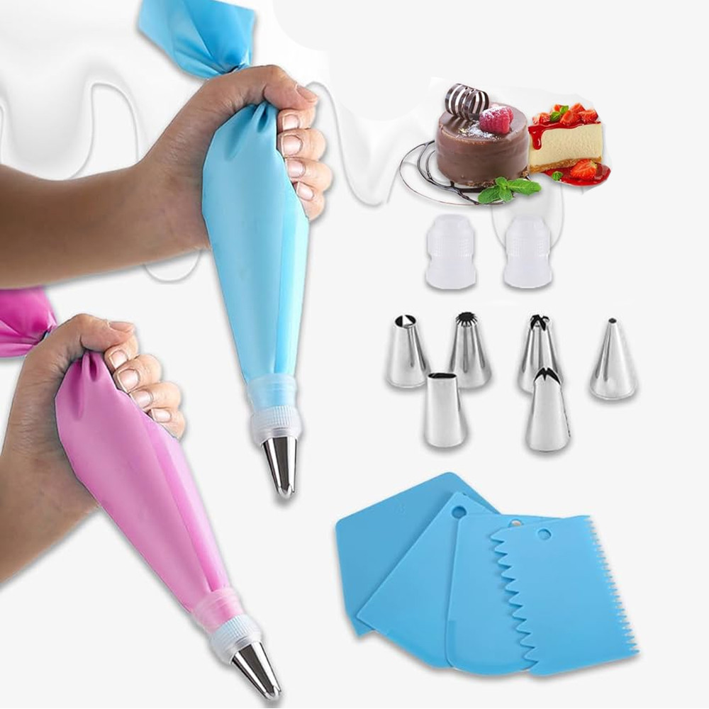 Kit Confeiteiro Completo 24 Peças - Sacos Reutilizáveis e Bicos Profissionais para Decoração de Bolos e Cupcakes em Oferta na Shopee