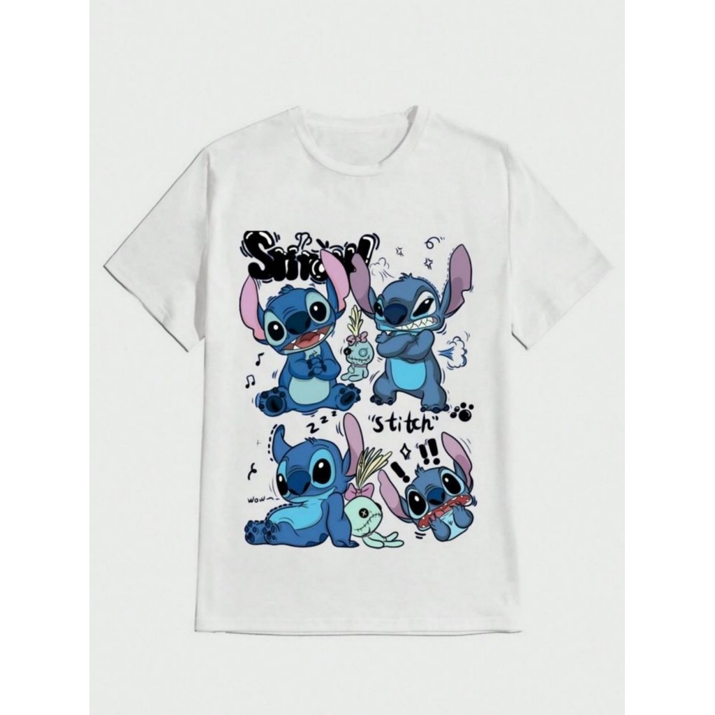 BR.Moonlight Camiseta Unissex Oversized Streetwear Diversas Poses de Stitch Estampa Algodão
