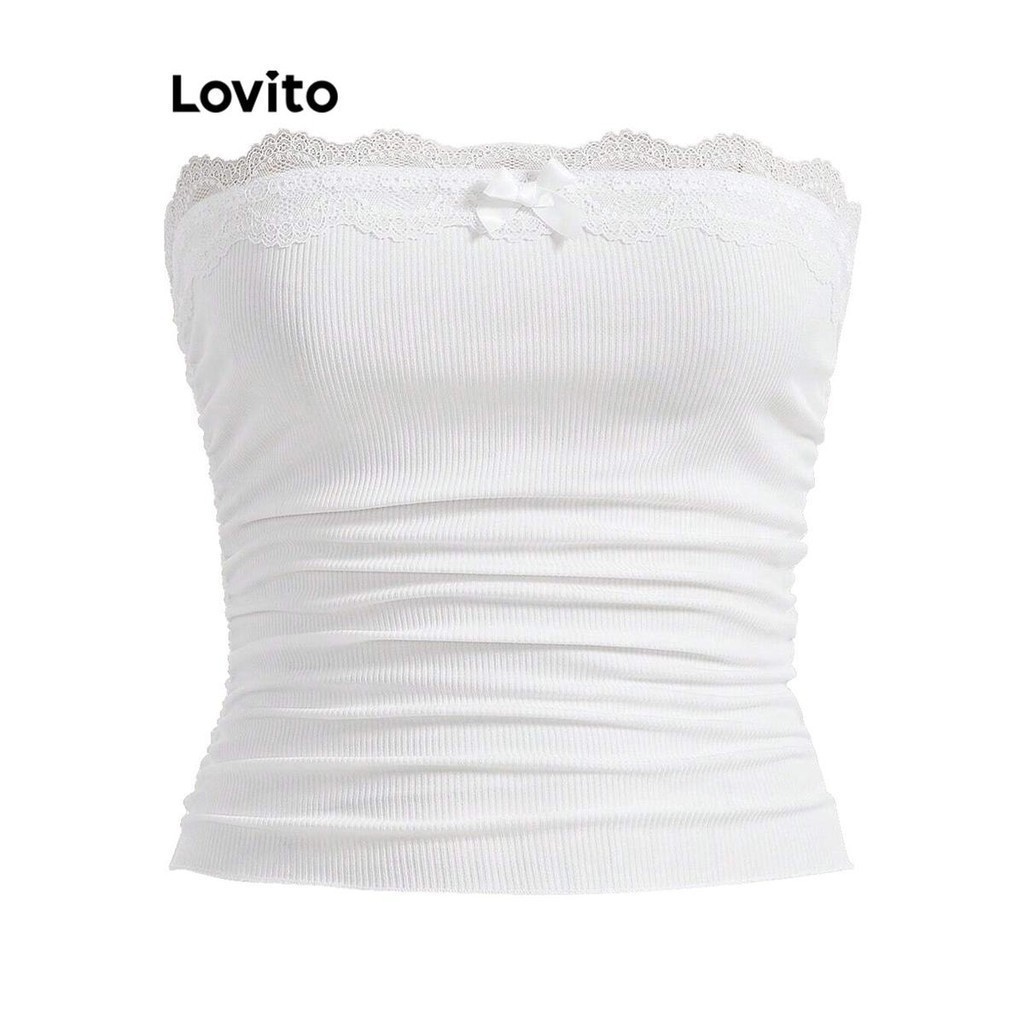 (Trendy) Lovito Regata Fofa De Renda Lisa Para Mulheres LNE59283 - Women Clothes