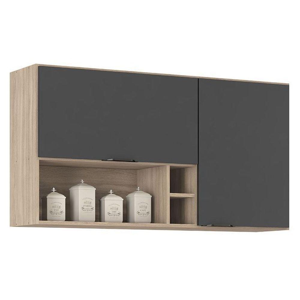 Armário Aéreo Para Cozinha Firenze Nicho 2 Portas Avena Grafito Demóbile em Oferta na Shopee