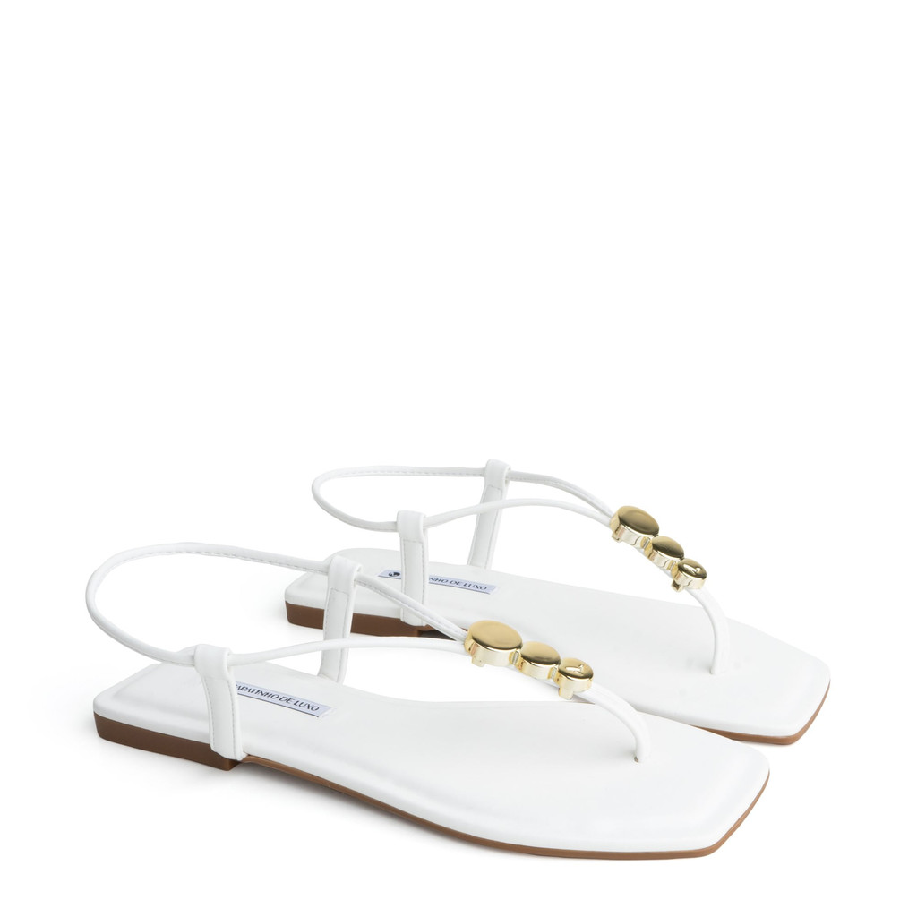 Rasteira Sandália Branco Bico Quadrado Enfeite Redondo 1380.276_3 - Women Shoes