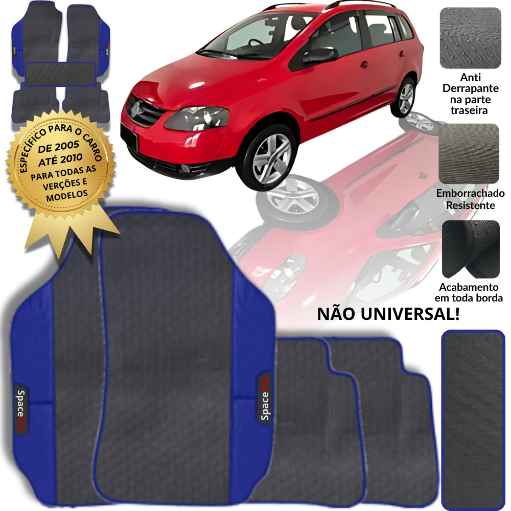 Jogo Tapete SpaceFox 2005 a 2010 5 Peças Emborrachado Azul com Túnel Antiderrapante Lavável