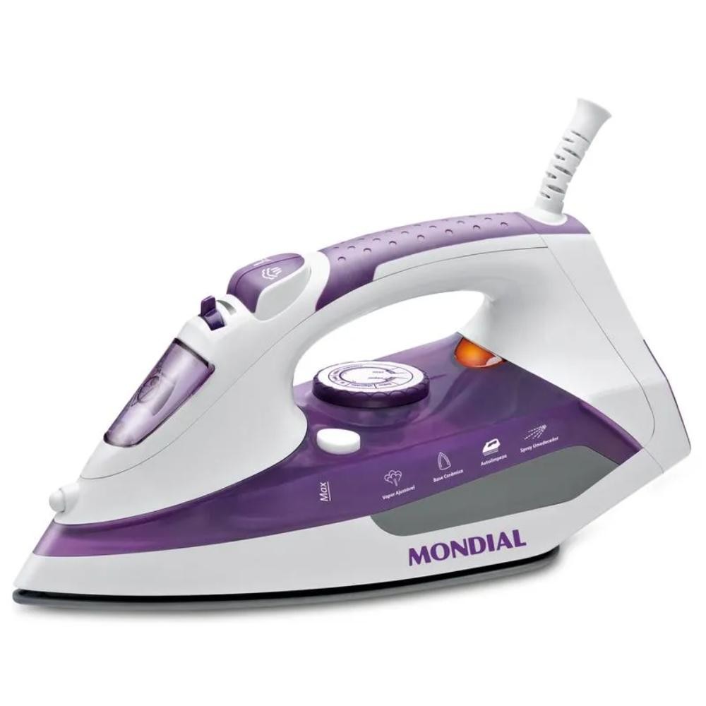 Ferro de Passar Roupa a Vapor Mondial Ceramic Express 1200W Branco/Roxo 127V - F-40