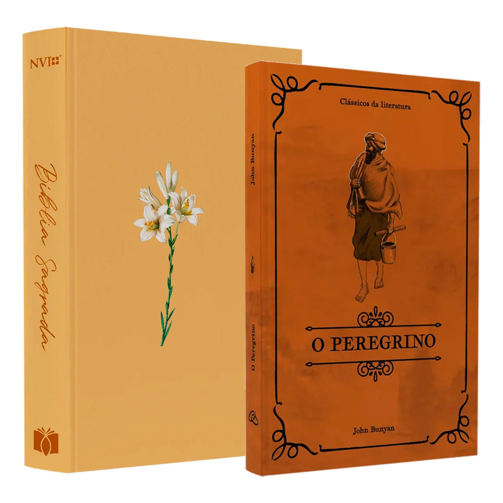 Kit Bíblia Sagrada Lírios Nvi Capa Dura Amarela + Livro O Peregrino - Kit Edificação E Reflexão