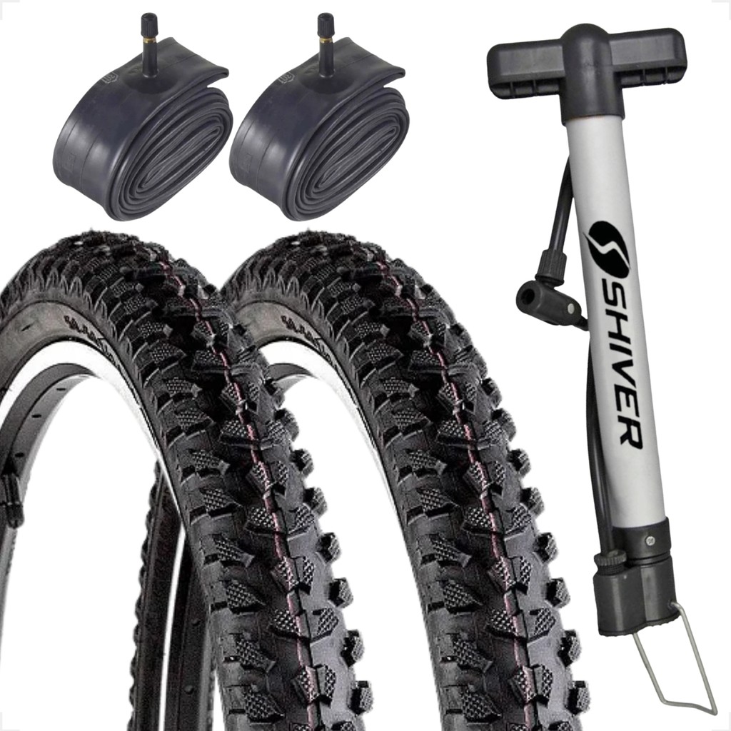 PAR Pneu bicicleta Levorin Excess aro 24 x 1.95 Cravudo banda leve PAR Camara bico grosso Bomba