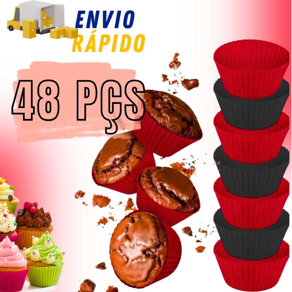 Kit 48 Forminhas De CupCake De Silicone Jogo De Forma Para Mini Bolo Air Fryer Bolinho Assadeira