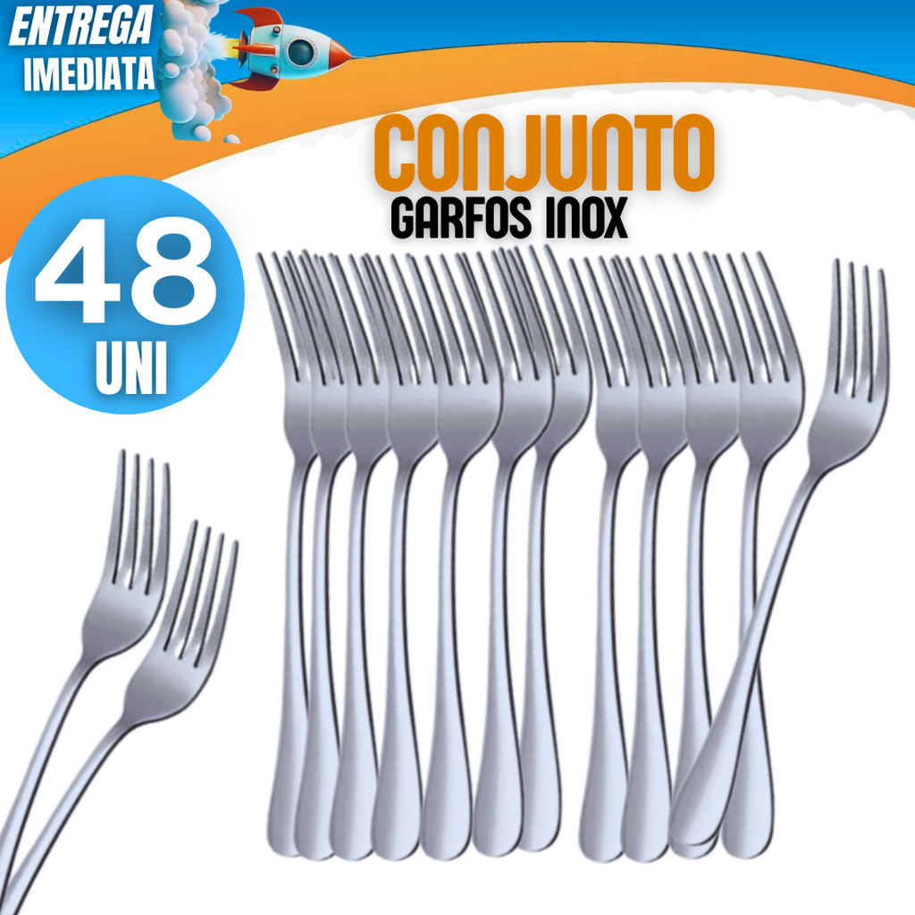 Jogo 48 Garfo Aço Inox Grande Luxo Cozinha Bar Restaurante Buffet Faqueiro Hotel Churrasco Profissional Doméstic