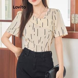 Lovito Blusa Casual Listrada Padrão Blusa Assimétrica Para Mulheres L104ED240 em Oferta na Shopee