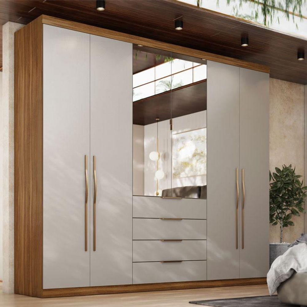 Guarda Roupa Casal Ambiente Giardino 6 Portas Amêndola Nude Prime Tx Com Espelho - Demóbile