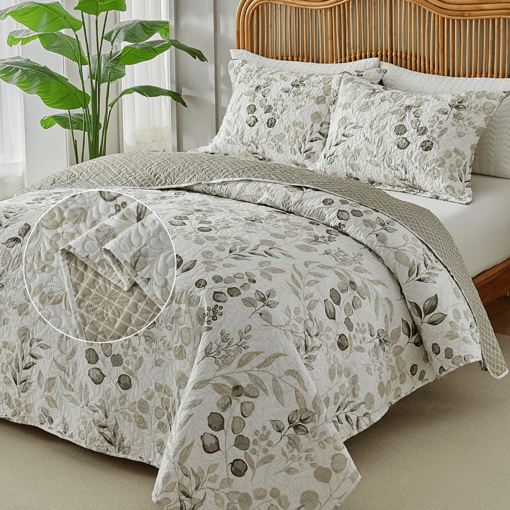 Kit Colcha Cobre Leito 3 Peças 300 Fios Itália Estampado Dupla Face Porta Travesseiro Aba ...