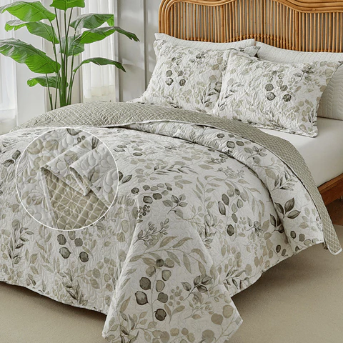 Kit Colcha Cobre Leito 3 Peças Itália Estampado Dupla Face Aba Americana King Queen Casal Solteiro