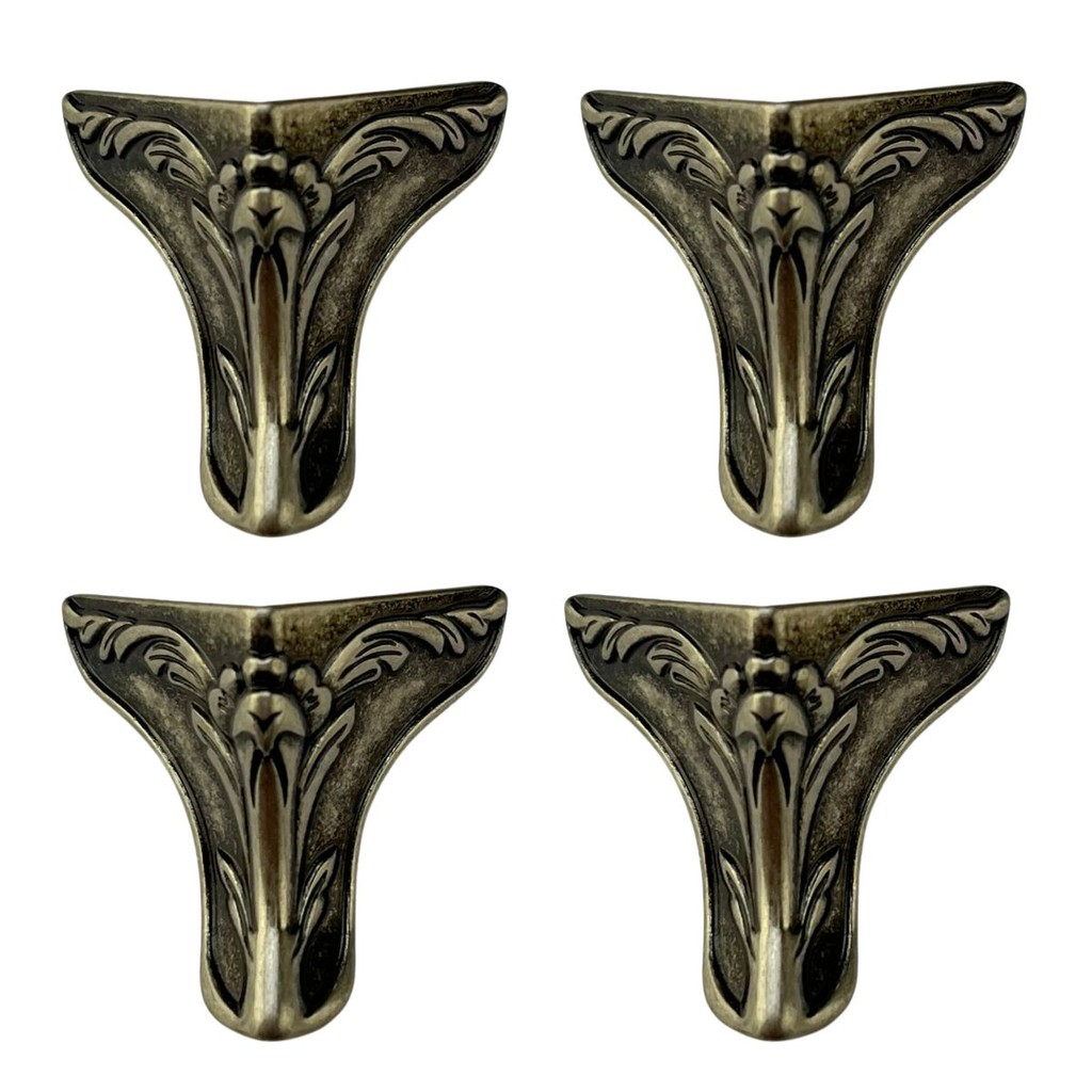 Pezinho Águia Tulipa em Metal Prata Velho 2,7x2,7cm Kit com 4 peças Acessório Decoração Artesanato Ferragem