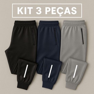 kit com 3 calça jogger masculino para trabalhar e academia esportiva com símbolo refl em Oferta na Shopee