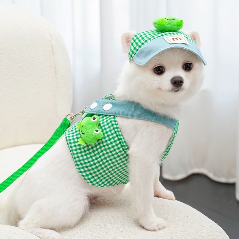 Conjunto De Arnês Ajustável Para Cães Estone Com Trela E Chapéu , Linda Roupa De Aniversário Animais De Estimação