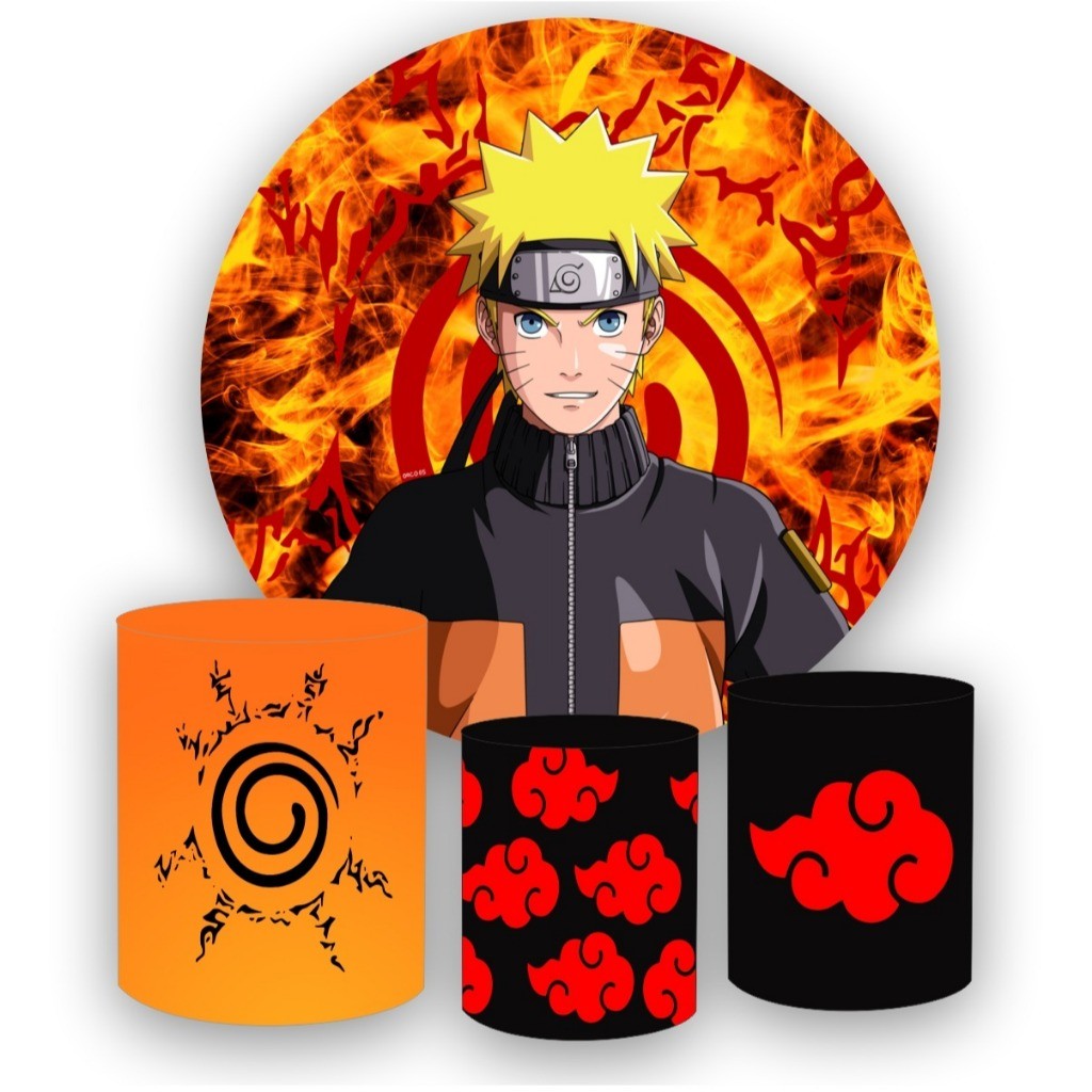 Kit Painel Redondo em tecido sublimado 1,5 + 3 Capas de Cilindros Naruto